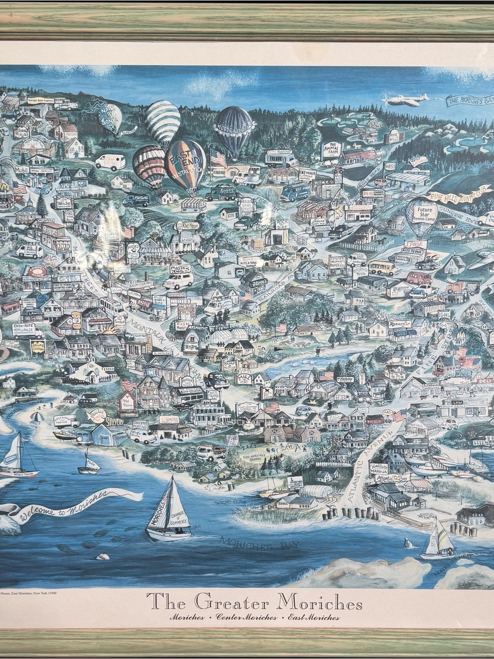 The Greater Moriches Illustrated Coastal Print - Blue Decorative Wall Art